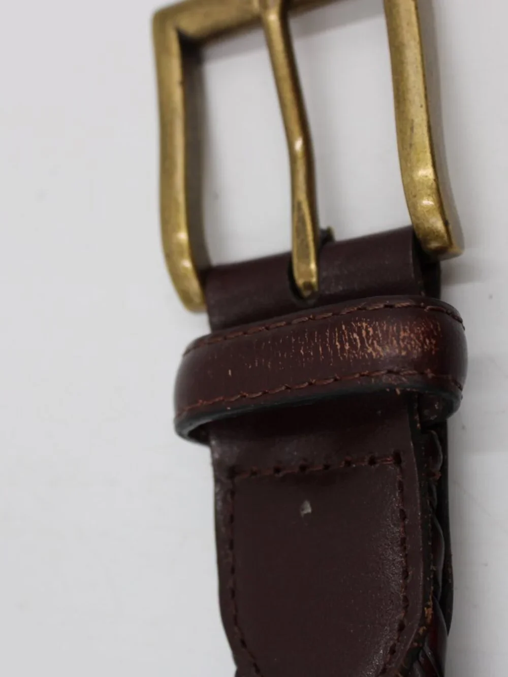 Braided Woven Brown Imitation Leather Belt Men's Size 38-40 Dress Casual 1.25